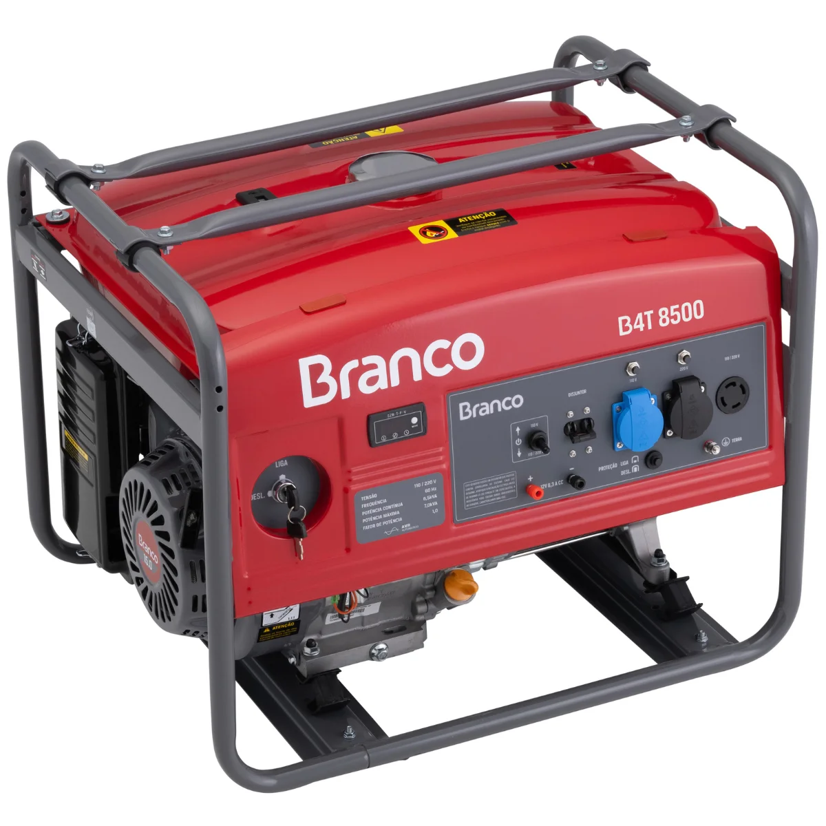 Gerador de Energia à Gasolina 8.5kva 17HP 110/220V Partida Manual B4T-8500 Branco