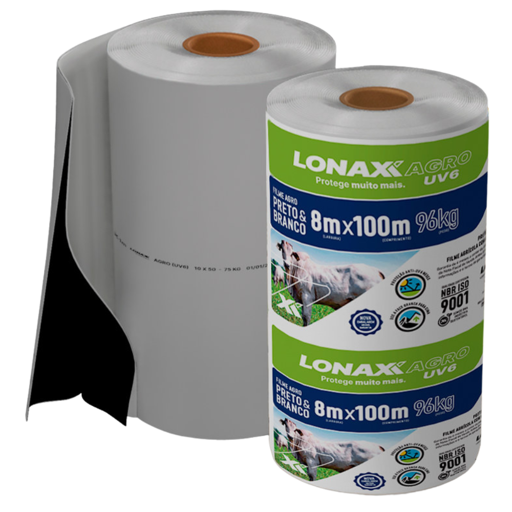 Lona Dupla Face para Silagem 8x100m Extra Forte Preta e Branca Lonax Agro 150 Micras Ant UV 96kg
