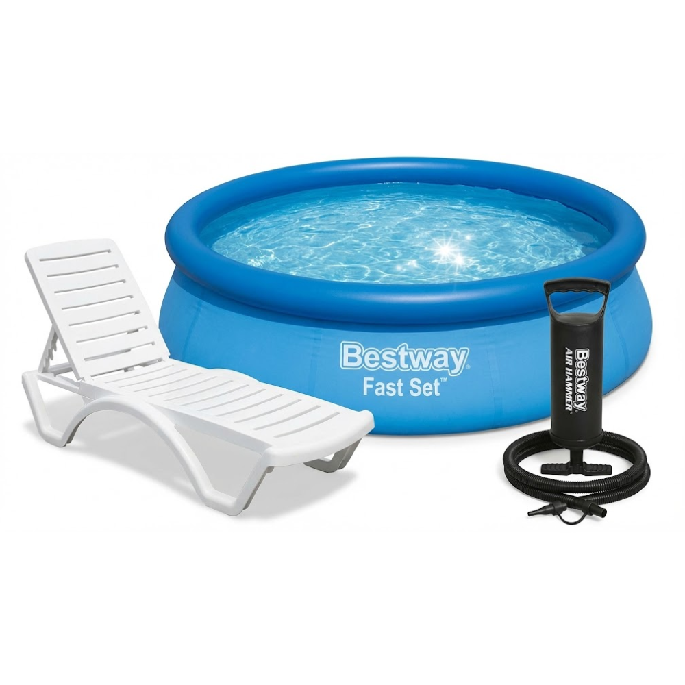 Kit Piscina 5.377L com Espreguiçadeira Reclinável e Bomba de Ar Manual Bestway