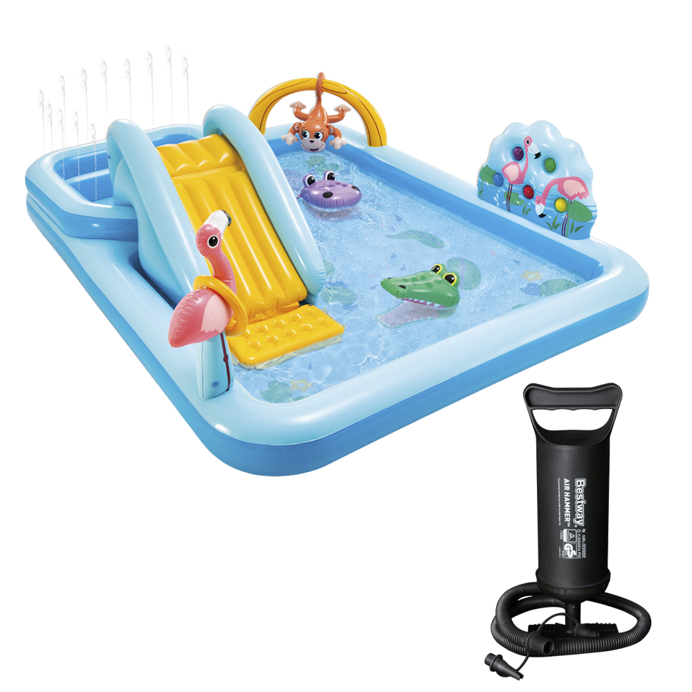 Piscina Playground 493 Litros Aventura na Floresta Bomba de Ar Manual Intex