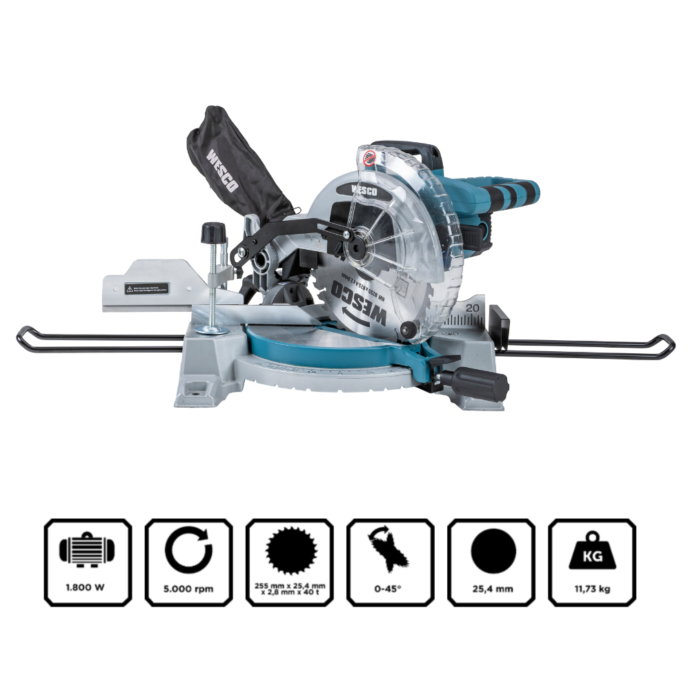 Serra Meia Esquadria 10'' 250mm Freio Eletrico 1800W 127V com Disco Wesco WS7172