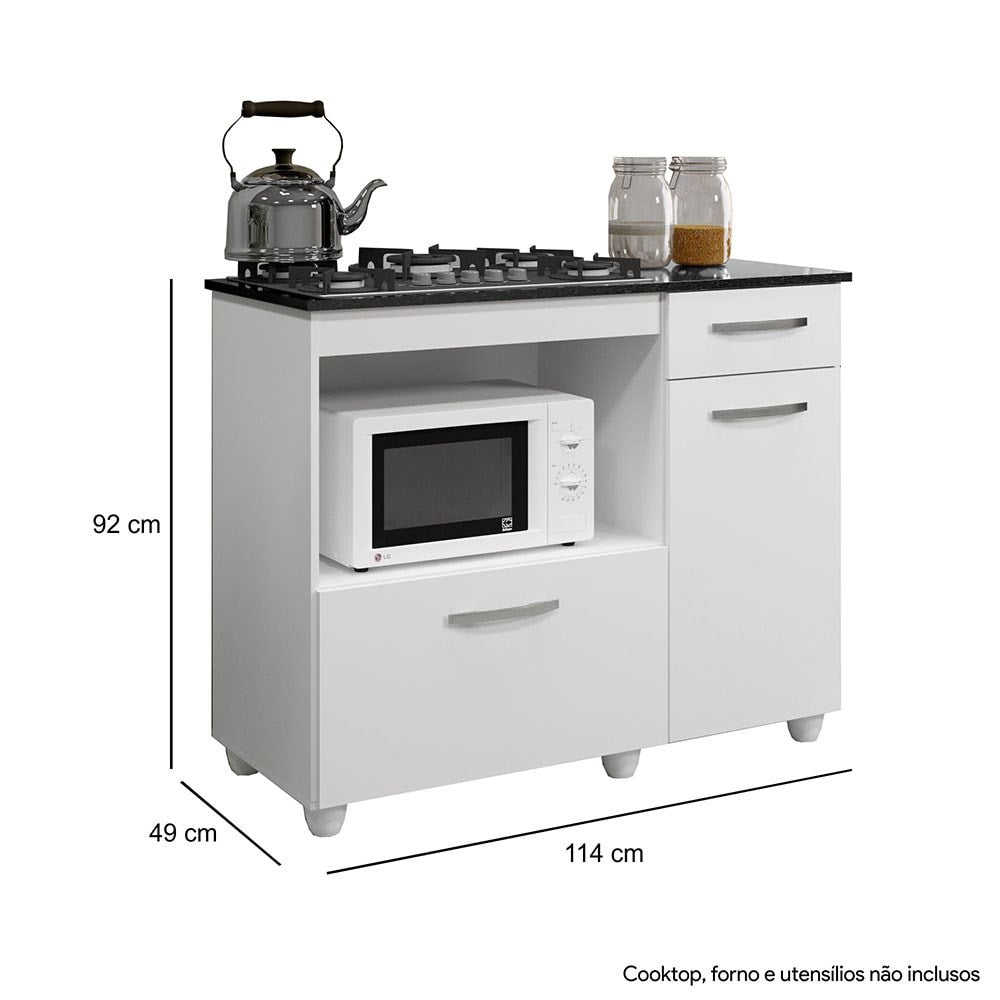 Balcão Cooktop Violeta Basculante P/ Fogão 4 Bocas Branco - Kaiki Móveis