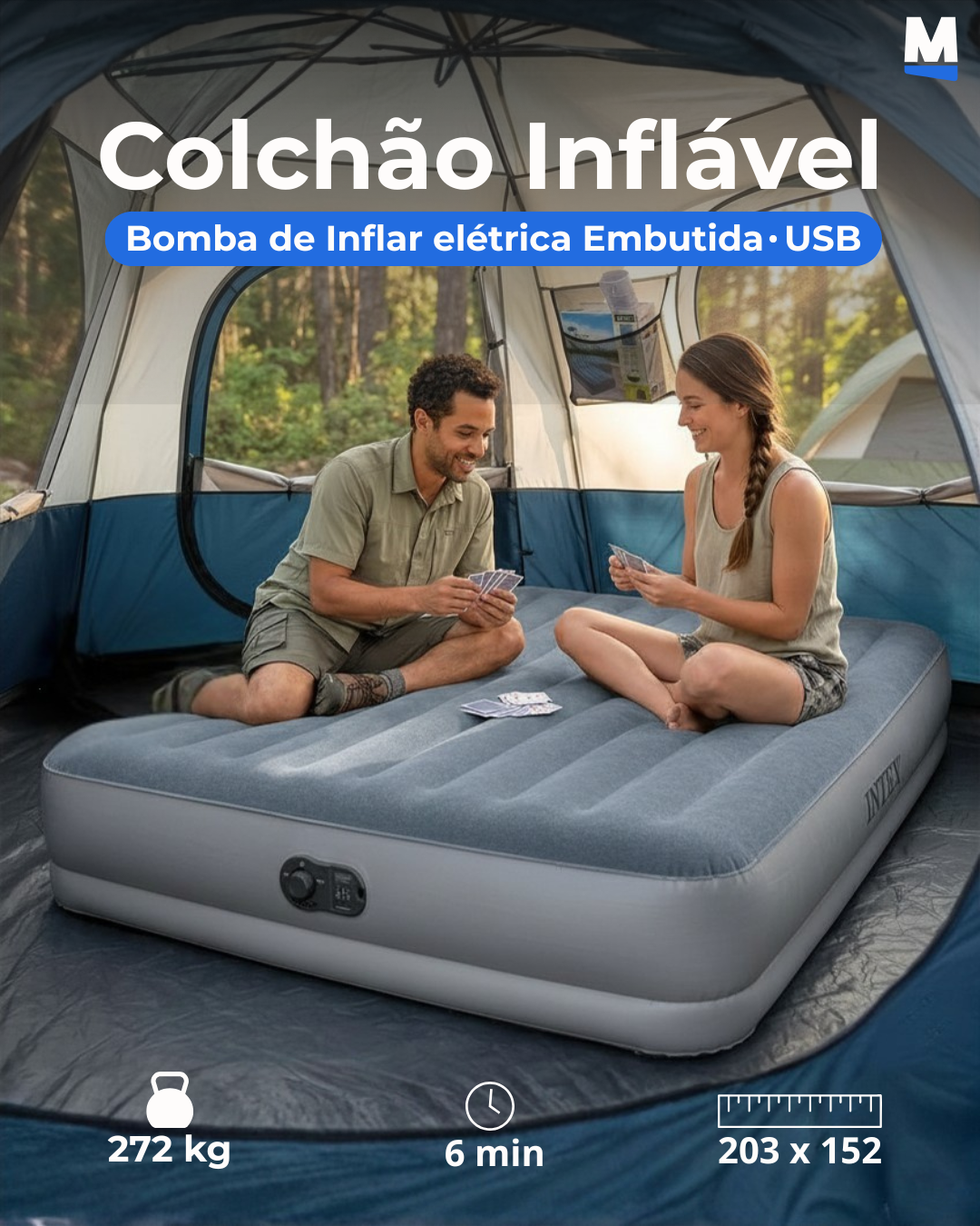 Colchão Inflável Queen com Bomba USB Embutida - Intex