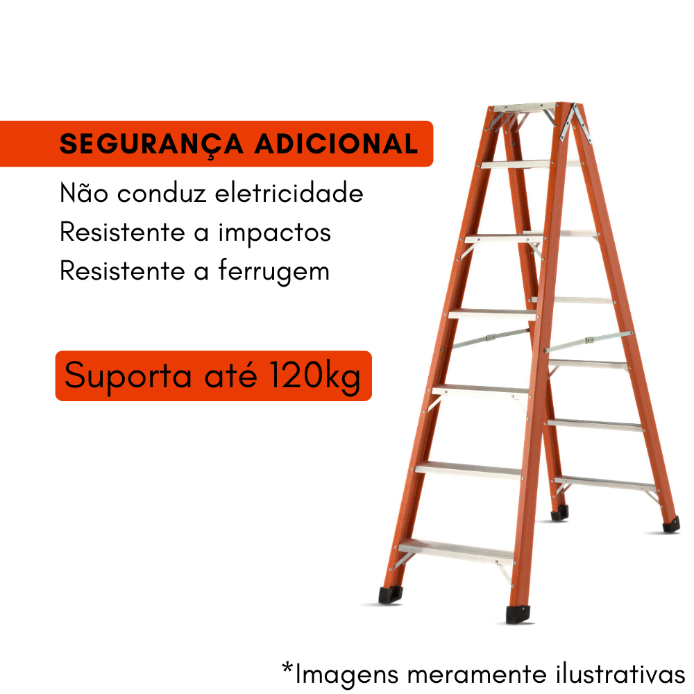 Escada de Alumínio e Fibra de Vidro 9 Degraus Tesoura Dupla 2,48m TAF-09 Sintese
