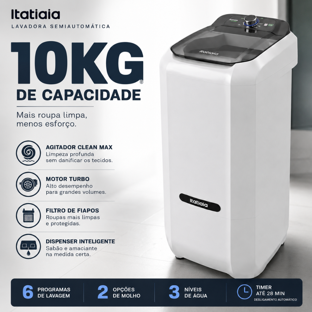 Lavadora Semiautomática Itatiaia 10Kg Branca