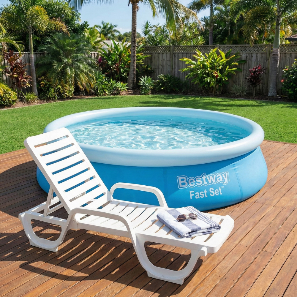 Kit Piscina 5.377L com Espreguiçadeira Reclinável e Bomba de Ar Manual Bestway