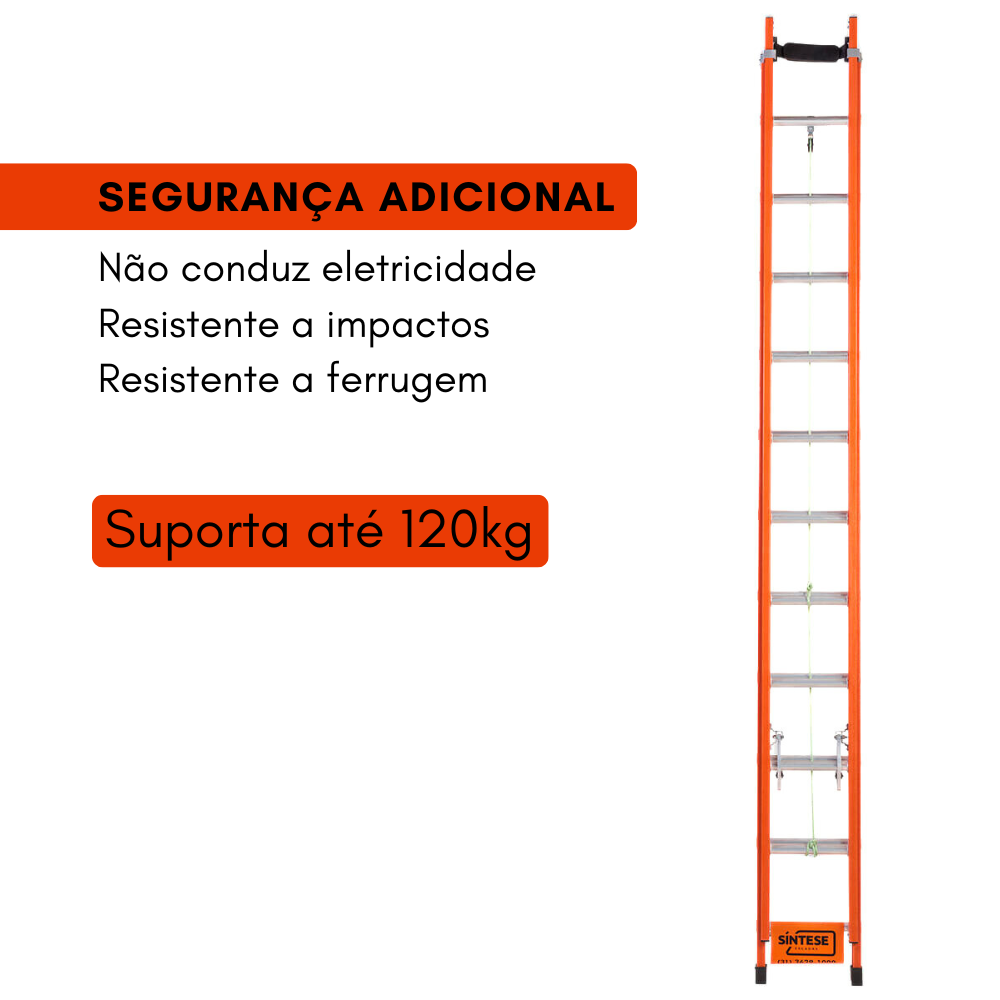 Escada de Alumínio e Fibra de Vidro 23 Degraus Extensível 4,20m X 7,20m com D Vazado EAFD-23 Sintese