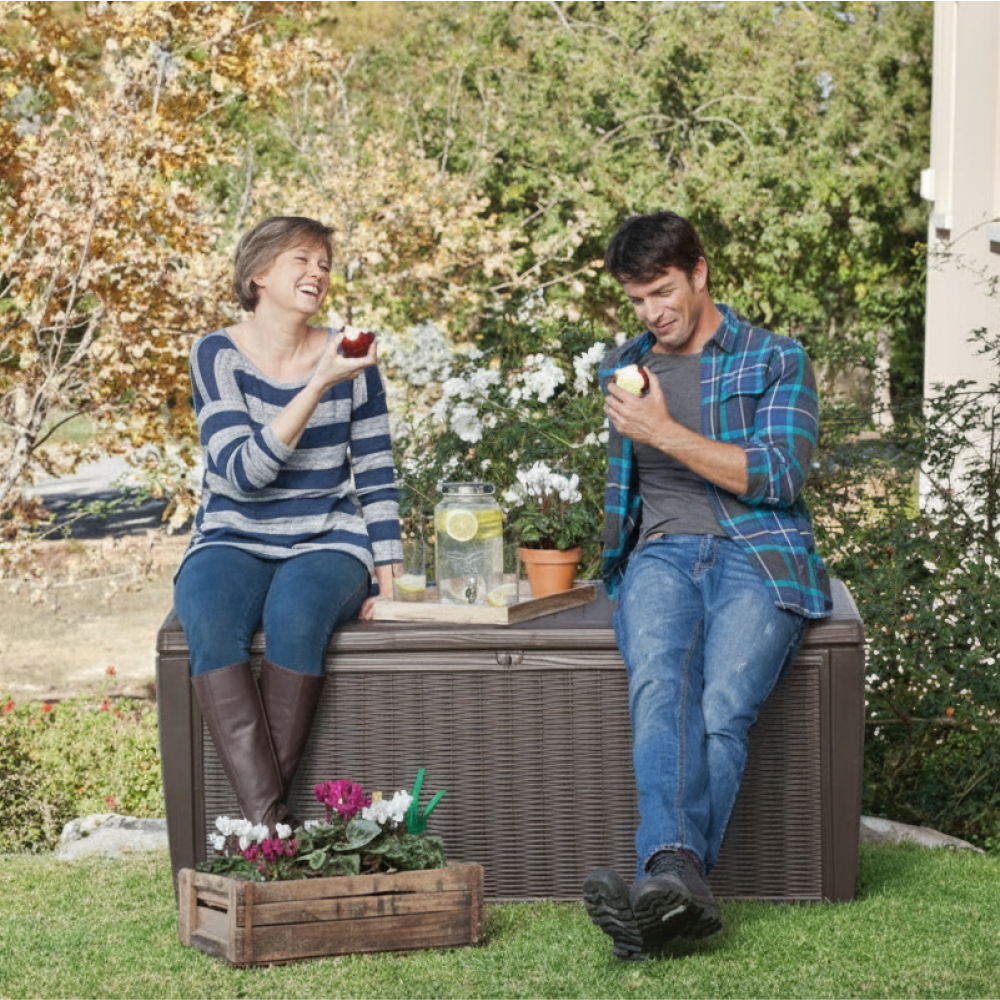 Combo Caixa Grande Organizadora 511 Litros Baú Multiuso Keter Sumatra Marrom