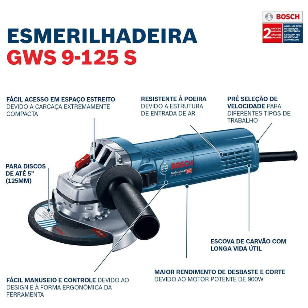 Esmerilhadeira Angular Profissional Bosch GWS 9-125P 900W