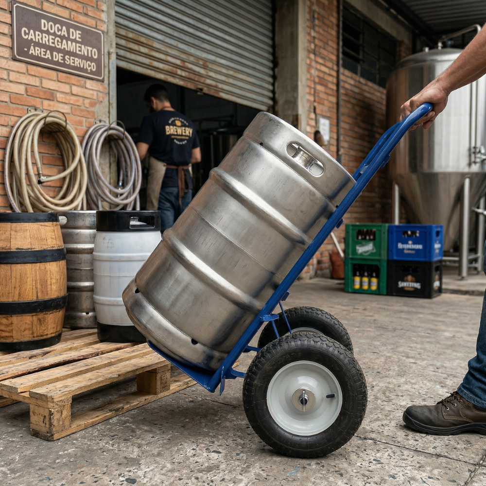 Carrinho de Carga para Barril de Chopp 200kg Com Rodas Pneumáticas