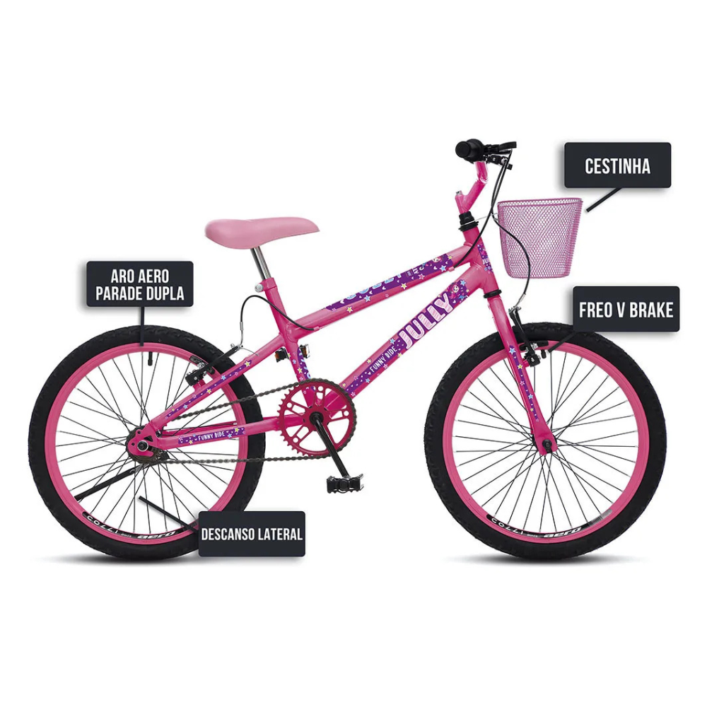 Bicicleta Infantil Aro 20 Colli Jully Com Cestinha e Freios V-Brake