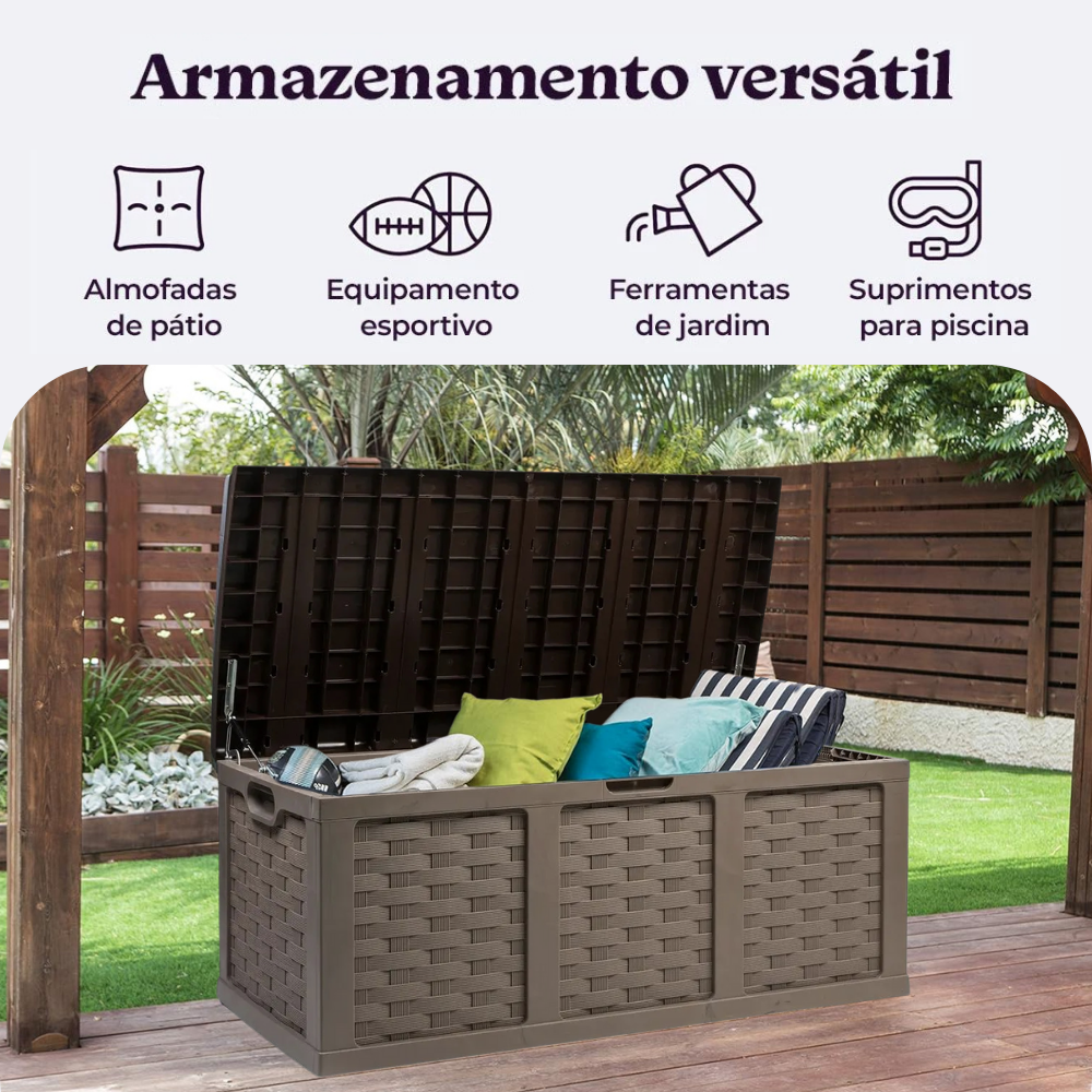 Baú Caixa Organizadora Grande 634L Litros com Tampa Armazenamento Multiuso Rattan Starplast