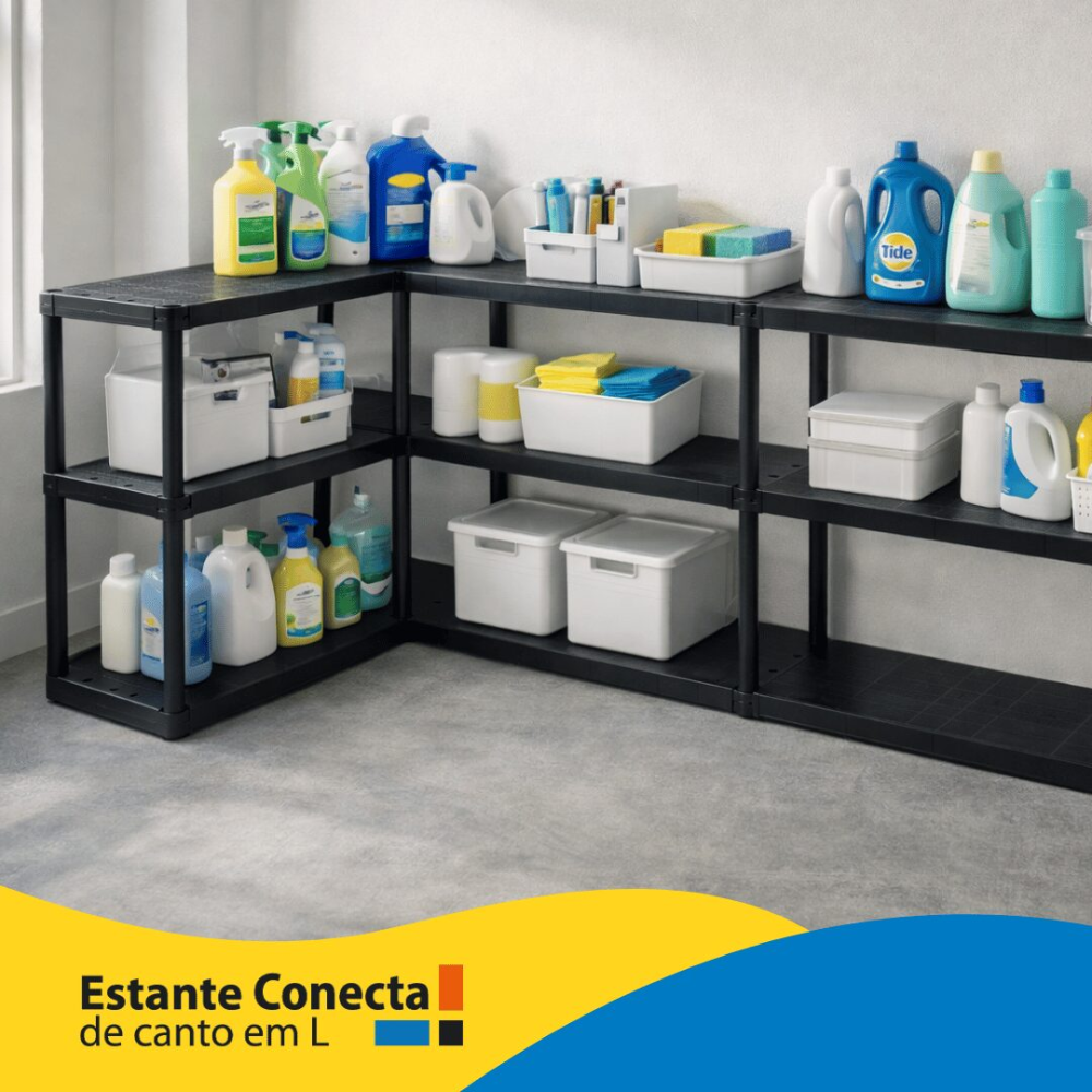 Estante Plástica Conecta em L Modular Preta Antares