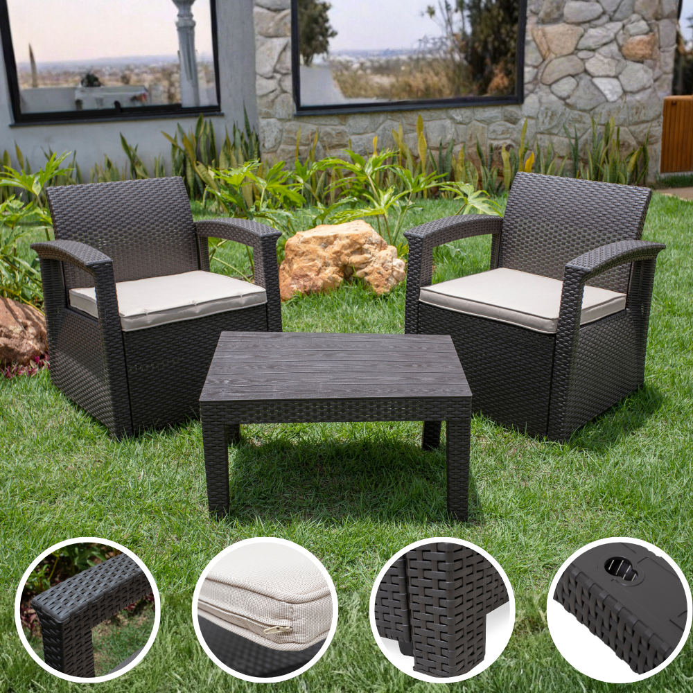 Conjunto Poltronas para Jardim 2 Lugares com Mesa de Jardim e Área Externa Rattan Syberflex