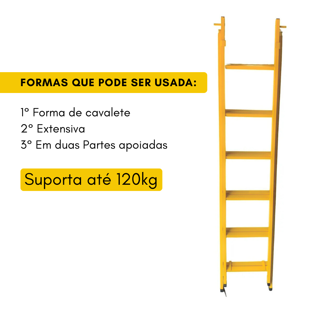 Escada Extensiva 6/12 Degraus 3 metros  Multifuncional 3 em 1 em Aço