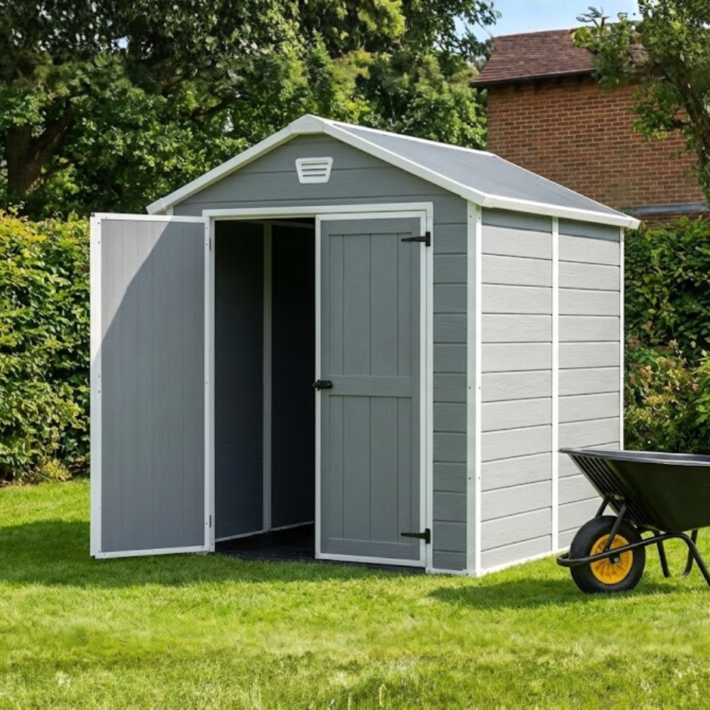Deposito de Jardim Manor 6x8 Cinza Abrigo Externo Com Portas Duplas Keter