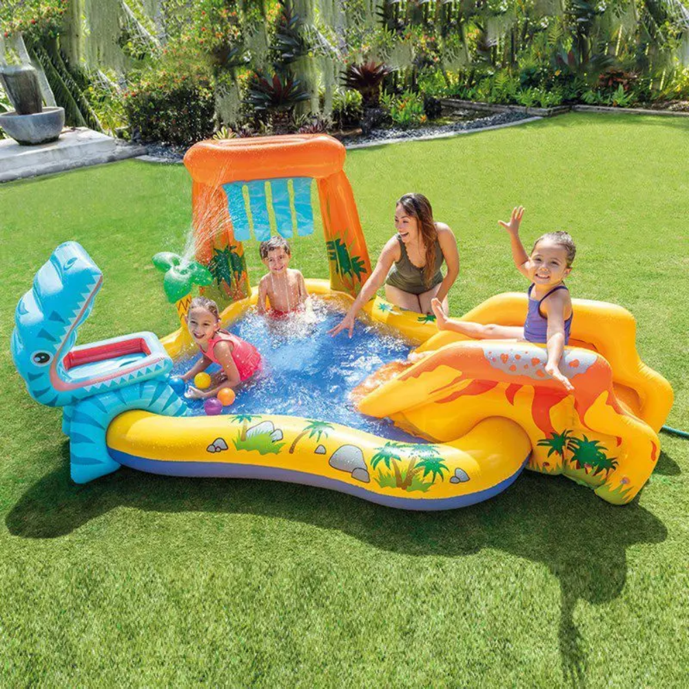 Piscina Playground Dinossauro 310L com Bomba de Ar Manual Intex