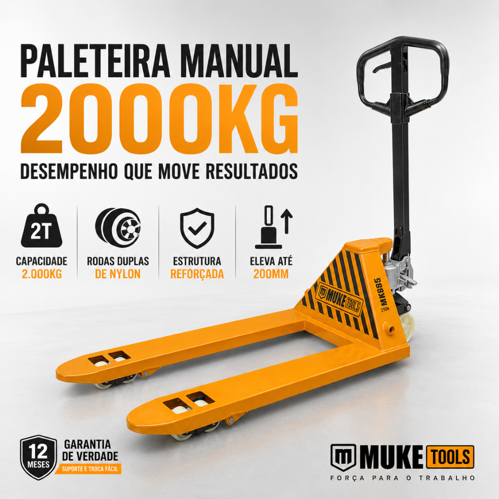Transpalete Manual MK680 2000kg com Rodas Duplas de Nylon