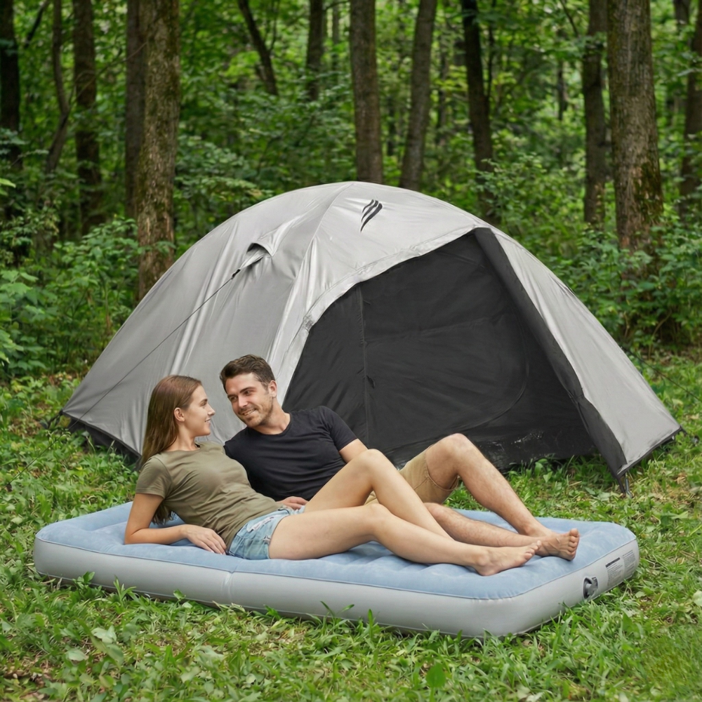 Kit Camping Maxi Premium Barraca 6 Pessoas Onix Blackout Colchão Casal Bomba Embutia Usb e Fogareiro