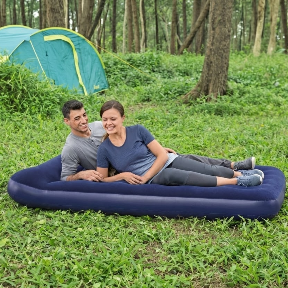 Kit Maxi Camping Colchão Casal Bomba Embutida Com Fogareiro a Gás Nautika