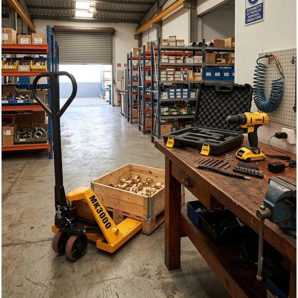 Paleteira Manual Transpallet Hidráulica 3000kg Roda Dupla 685X1220 com Parafusadeira