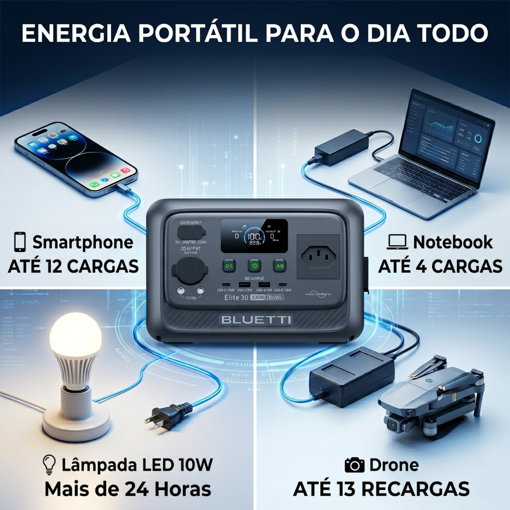 ESTAÇÃO DE ENERGIA PORTÁTIL BLUETTI ELITE 30 V2 600W 288WH 