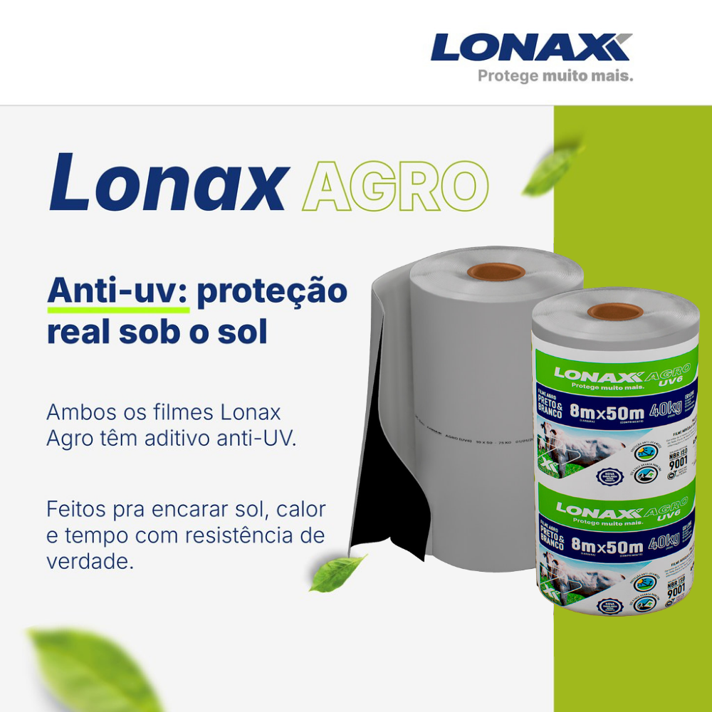 Lona Dupla Face para Silagem 8x50m Preta e Branca Lonax Agro 120 Micras Ant UV 40kg