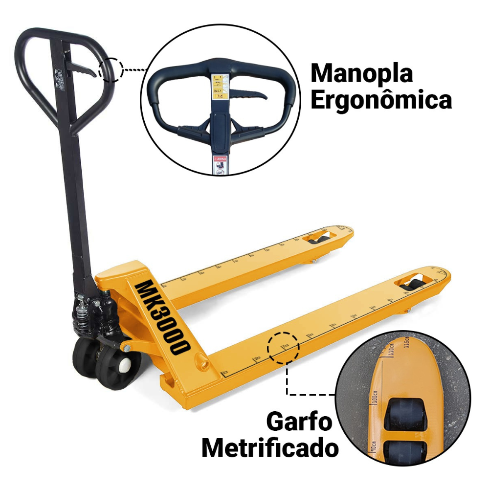 Paleteira Manual Transpallet Hidráulica 3000kg 03 Ton Roda Dupla 685X1220 Muke Tools
