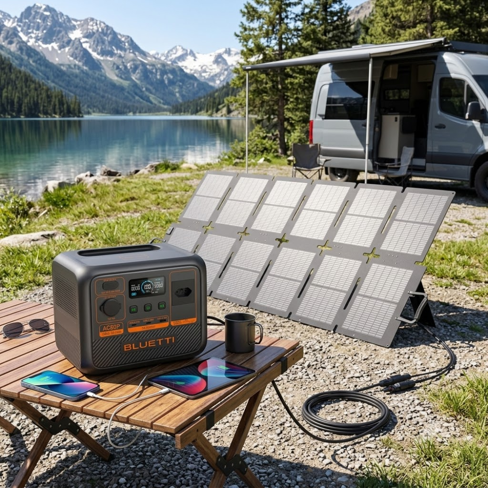 Kit Estação de Energia Gerador Solar BLUETTI AC50P 700W 504Wh + Painel Solar Portátil 220W