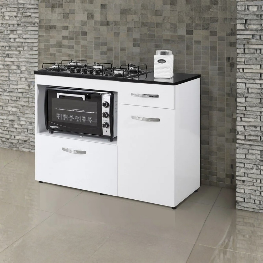 Kit Balcão Cooktop Violeta Branco Com Fogão 5 Bocas Itacook Itatiaia