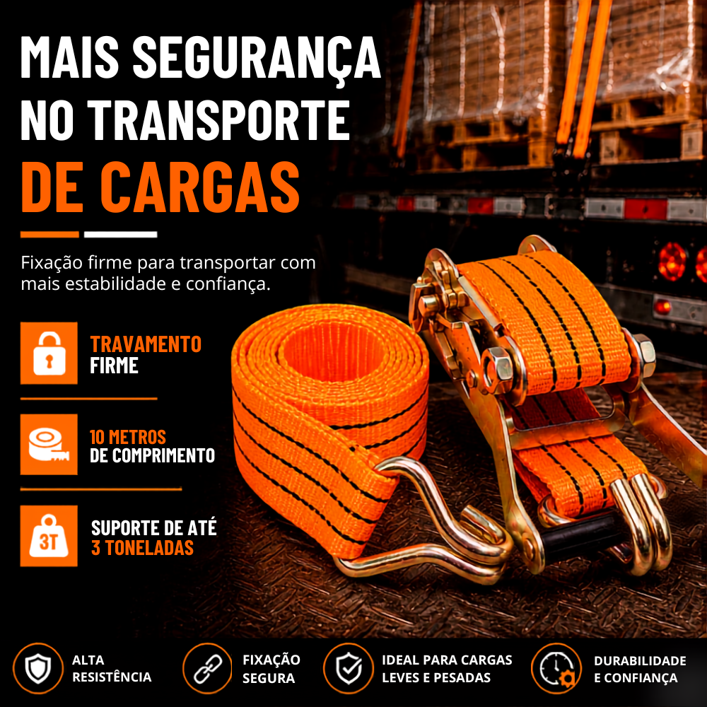 CINTA C/ CATRACA PARA AMARRAÇÃO DE CARGA 3,0TON 10,0M 5,0CM