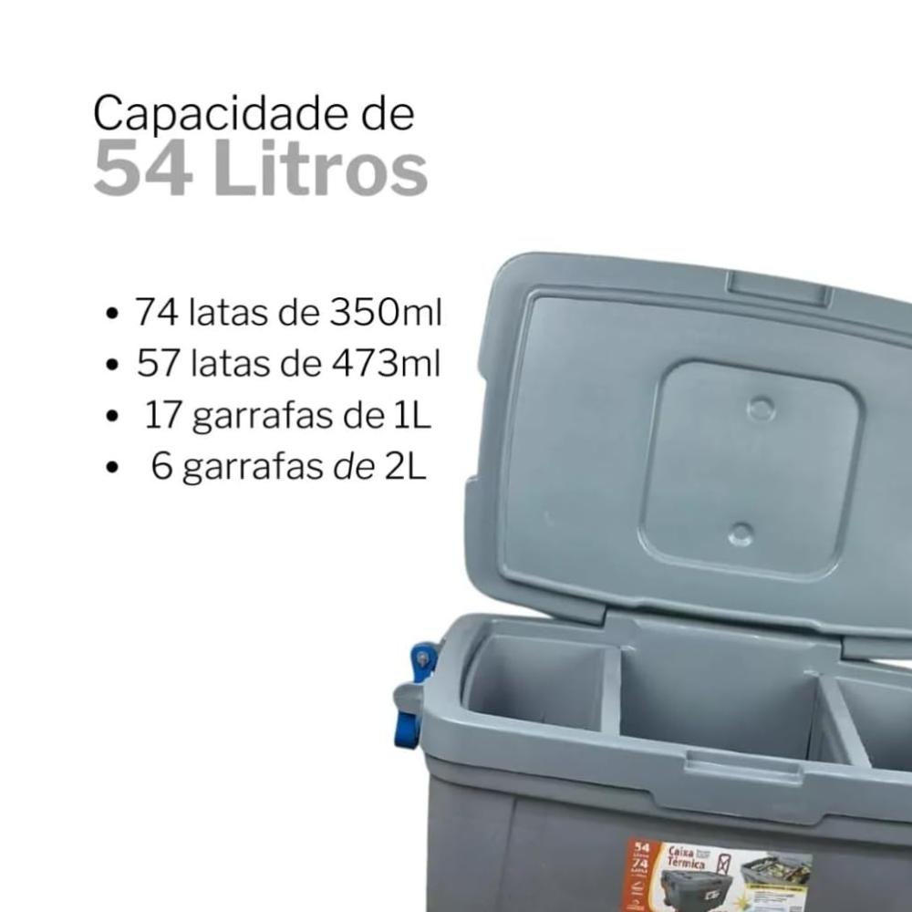 Kit 2 Cooler Caixa Térmica 54L com Rodinha e Divisorias e 12L com Alça - Camping, Pesca e Eventos