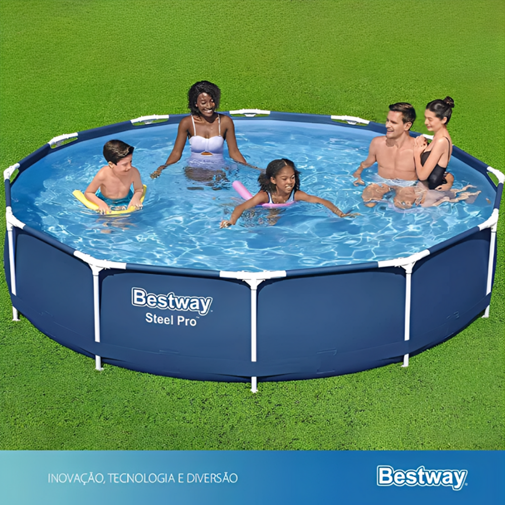 Piscina Estruturada 6.473 Litros Bestway 3,66m Steel Pro + Bomba Filtro 127V e Forro 4x4m