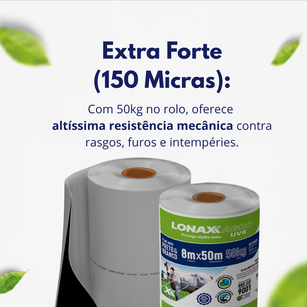 Lona Dupla Face para Silagem 8x50m Extra Forte Preta e Branca Lonax Agro 150 Micras Ant UV 48kg