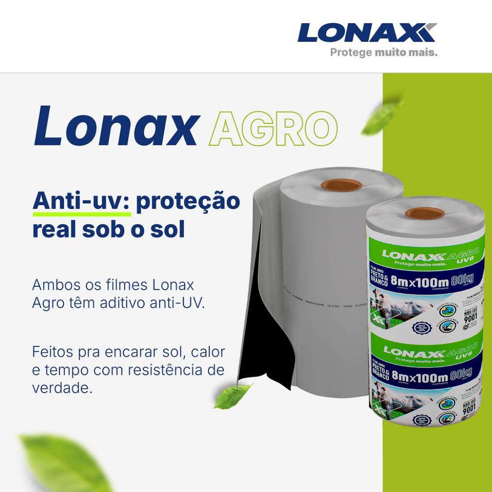 Lona Dupla Face para Silagem 8x100m Preta e Branca Lonax Agro 120 Micras Ant UV 80kg