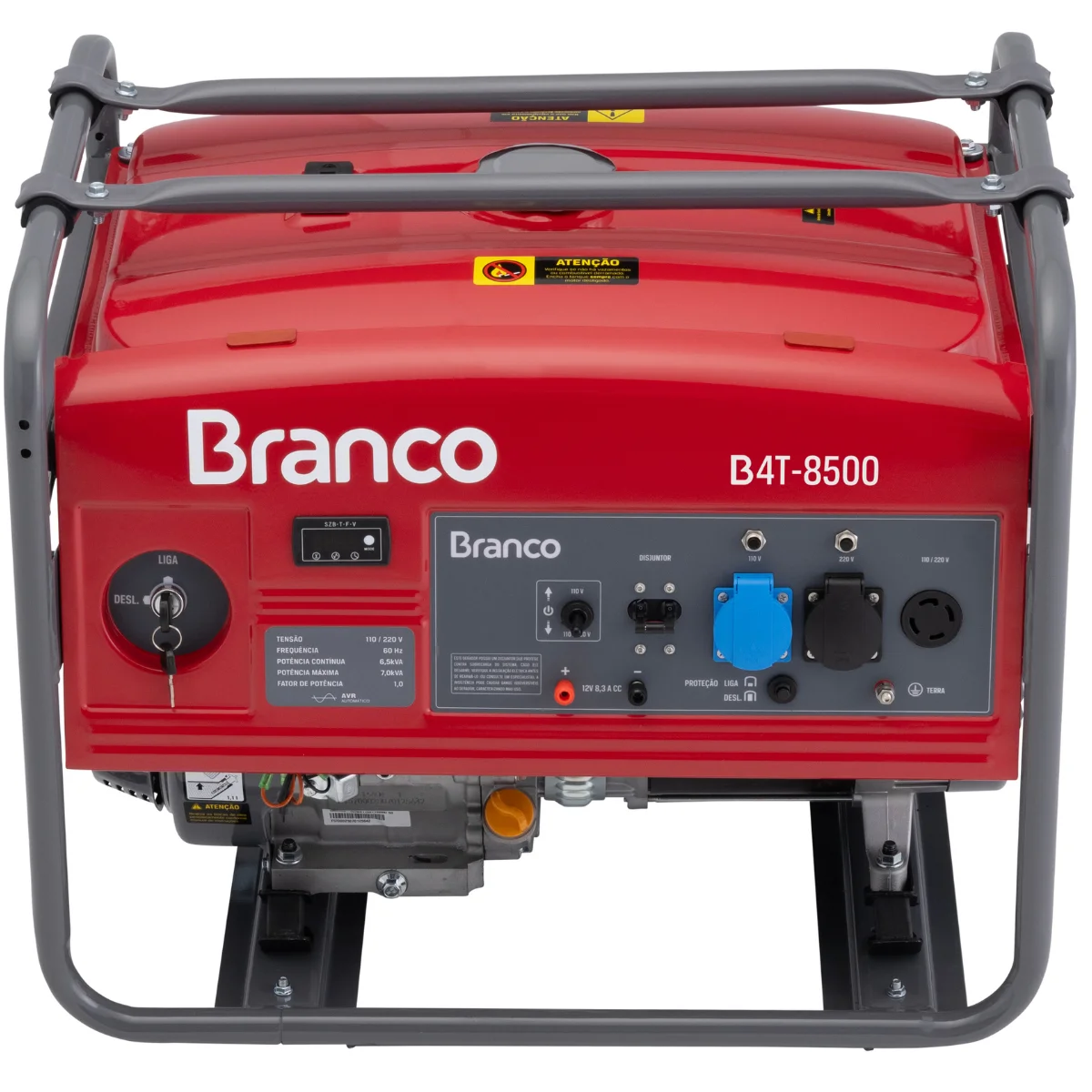 Gerador de Energia à Gasolina 8.5kva 17HP 110/220V Partida Manual B4T-8500 Branco