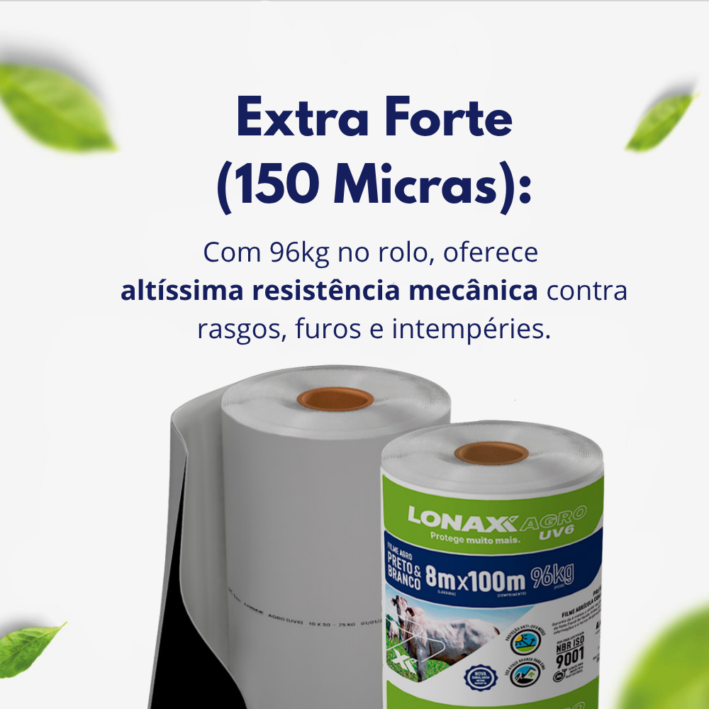 Lona Dupla Face para Silagem 8x100m Extra Forte Preta e Branca Lonax Agro 150 Micras Ant UV 96kg