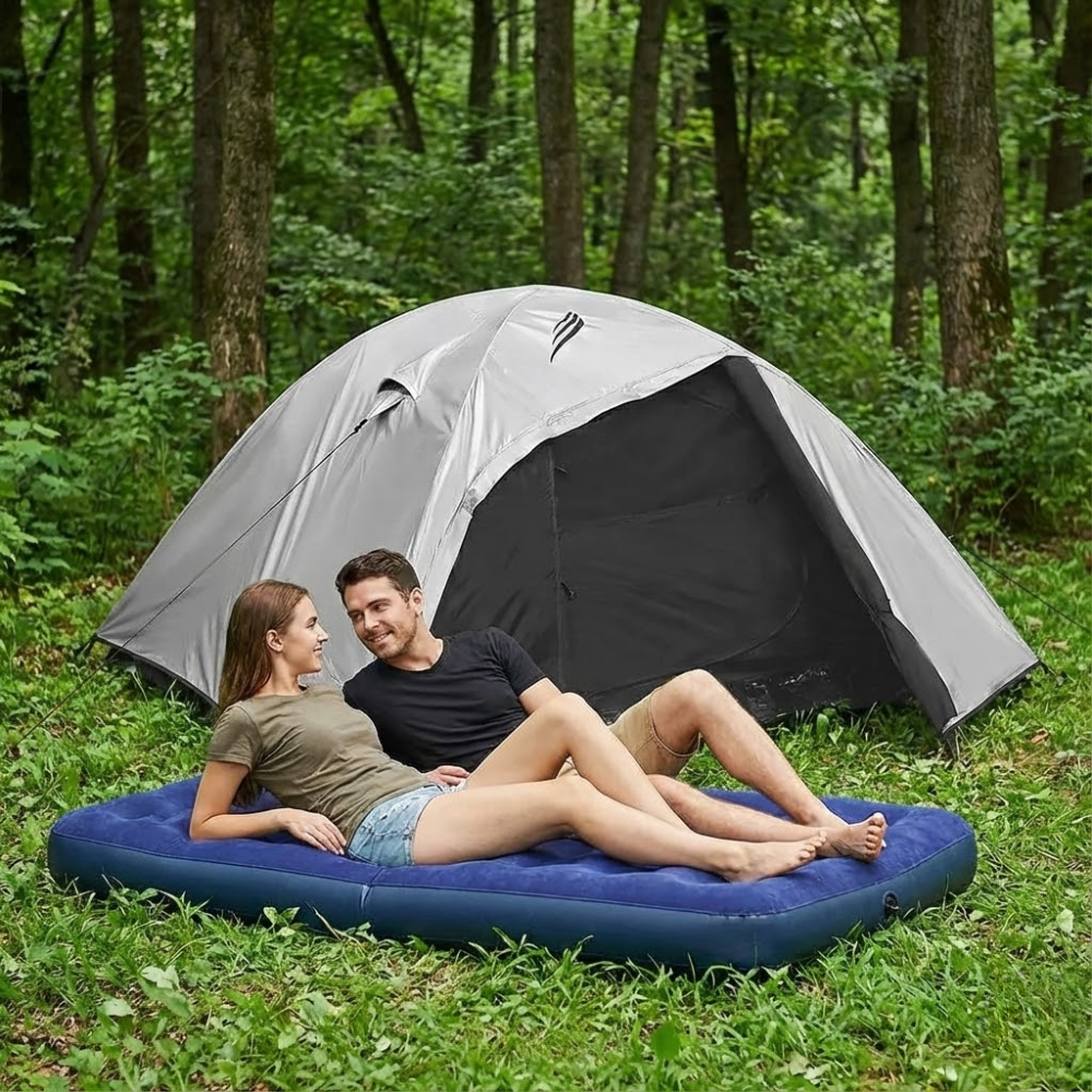 Kit Camping Maxi Com Barraca 6 Pessoas Onix Blackout, Colchão Casal Bomba Embutida e Fogareiro Nautika