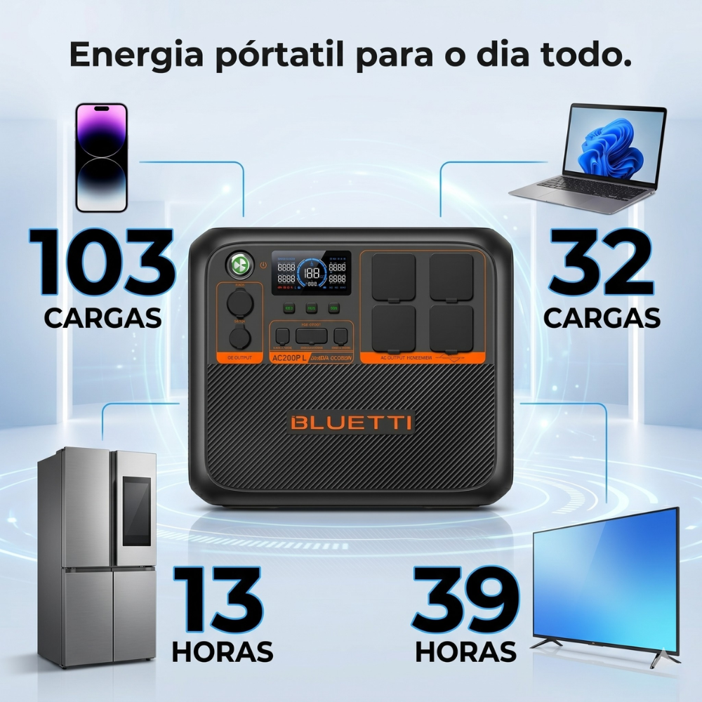 Estação de Energia Gerador Solar Bluetti AC200PL 2400W 2304Wh