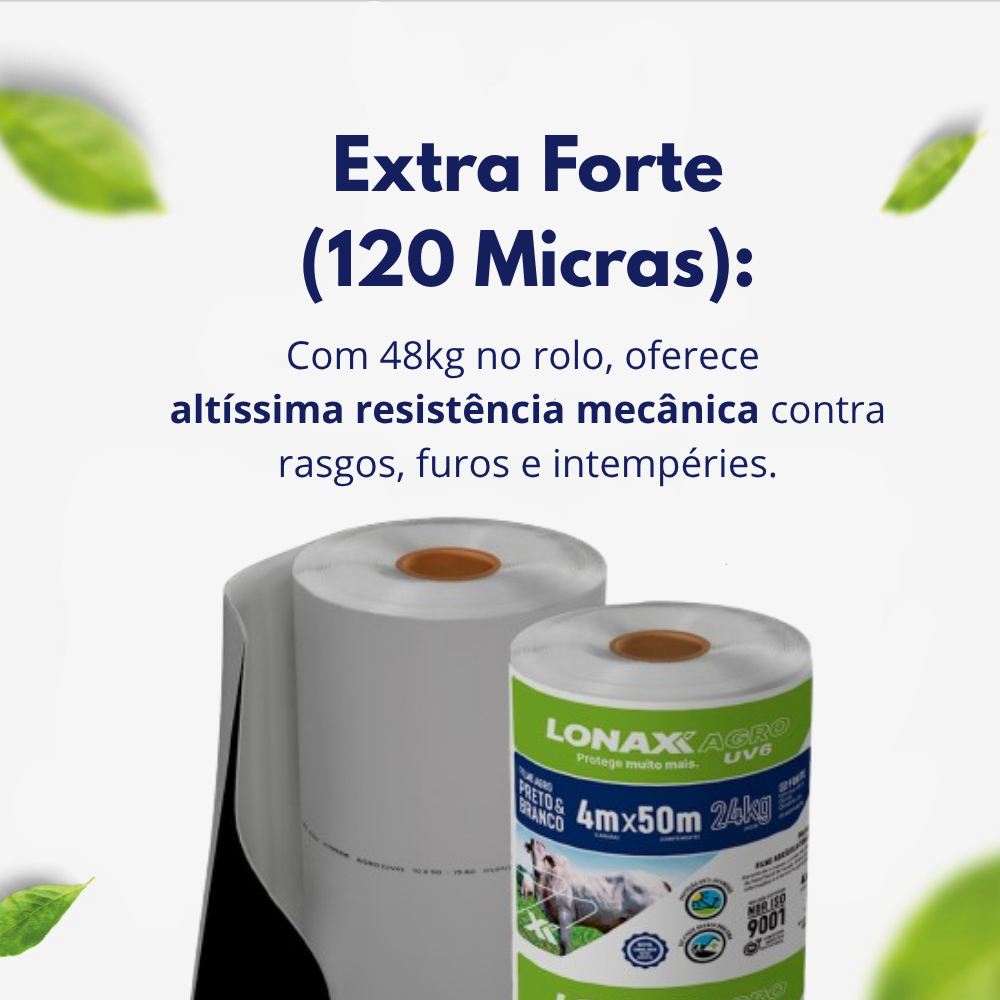 Lona Dupla Face para Silagem 4x50m Extra Forte Preta e Branca Lonax Agro 120 Micras Ant UV 24kg