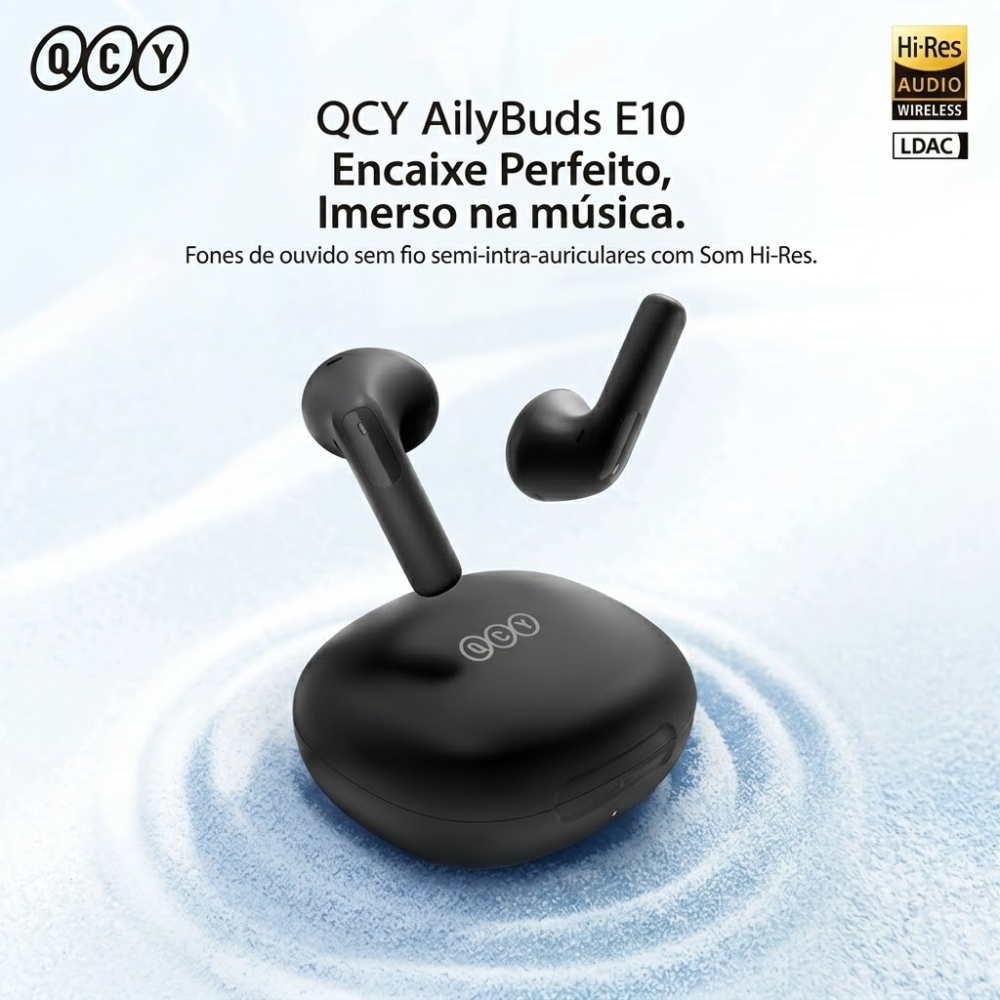 Fones De Ouvido Bluetooth Qcy Ailybuds E10 LDAC 27h Preto Midnight