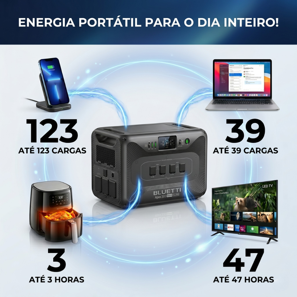 Estação de Energia Gerador Solar Bluetti Apex 300 220V 3840W 2764Wh
