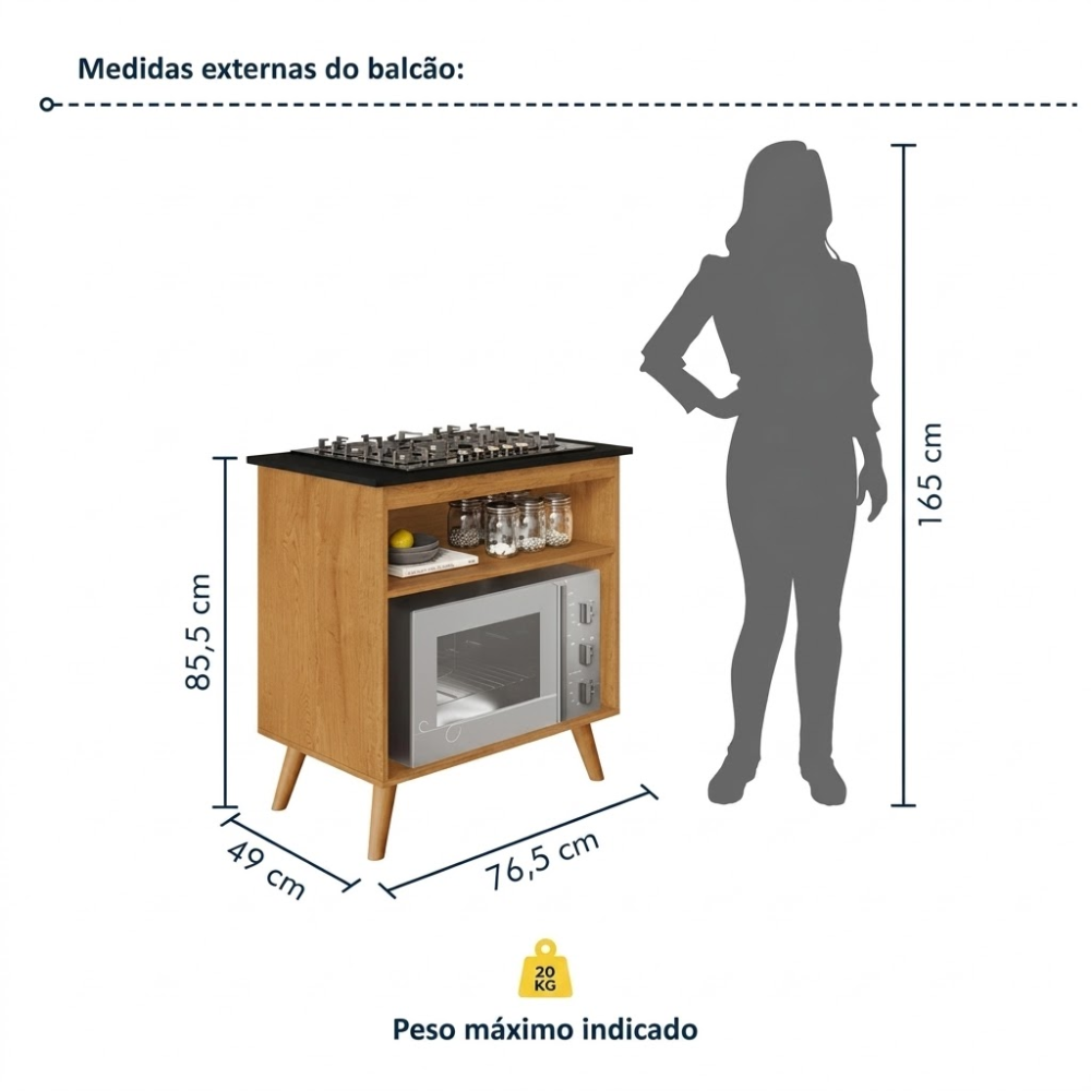 BALCÃO DE COZINHA PARA COOKTOP 4 E 5 BOCAS PARMA NATURE KAIKI