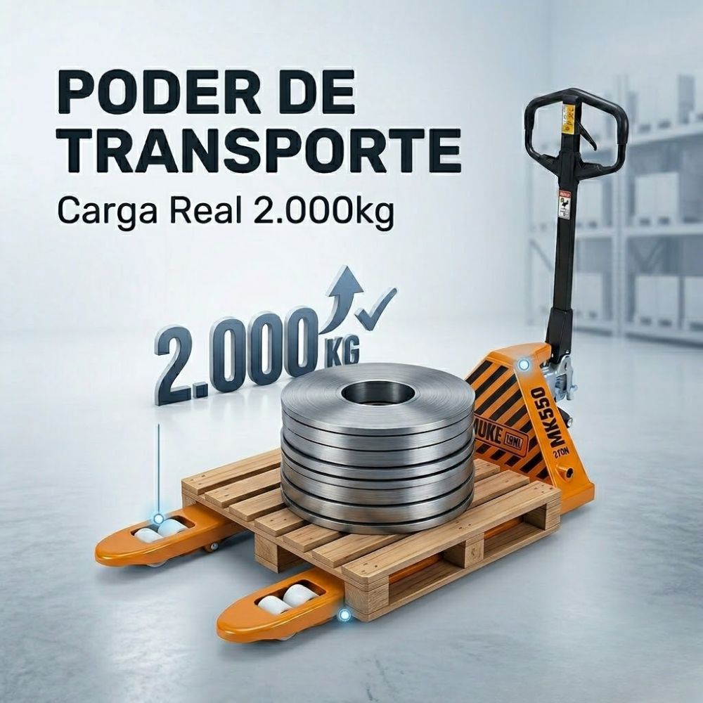 PALETEIRA MANUAL TRANSPALLET HIDRÁULICA 2000KG 02 TON RODA DUPLA GARFO 550MM MUKE TOOLS