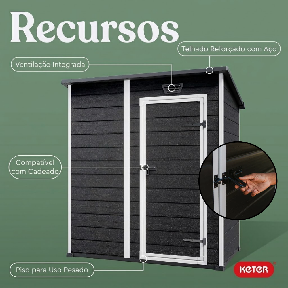 Depósito Organizador Multiuso Keter 6x4 Essential Armazém Externo Compacto com Parafusadeira