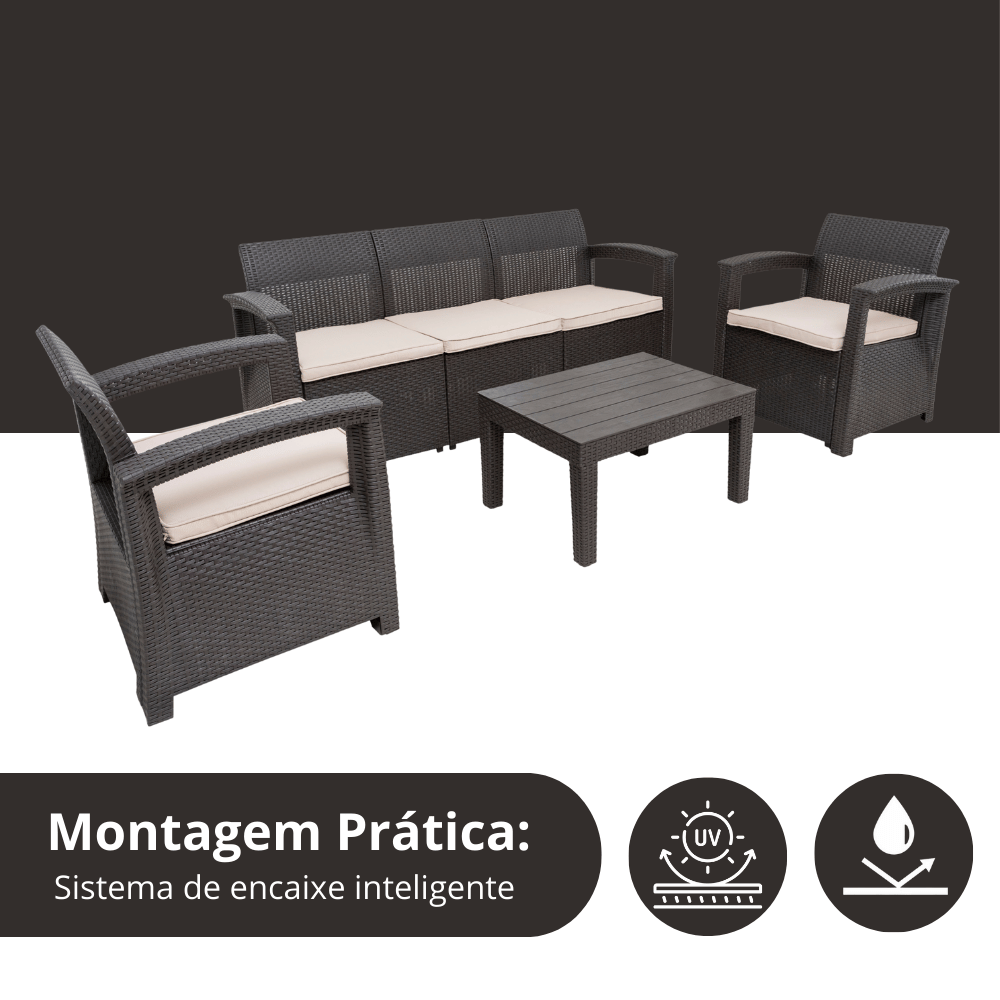 CONJUNTO DE SOFÁ 5 LUGARES PARA JARDIM ÁREA EXTERNA RATTAN D7HOME