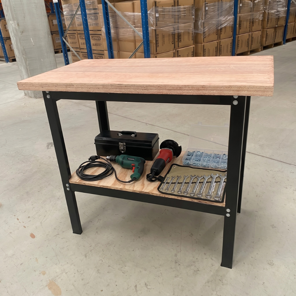 Bancada Multiuso de Trabalho 110cm Lynus BMSC-1102 com Tampo Madeira Estrutura Reforçada 250kg