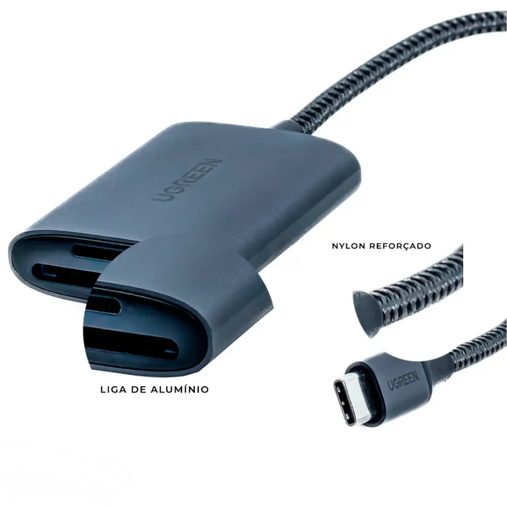 Leitor de Cartão UGREEN 80888 USB-C para SD e Micro SD/TF