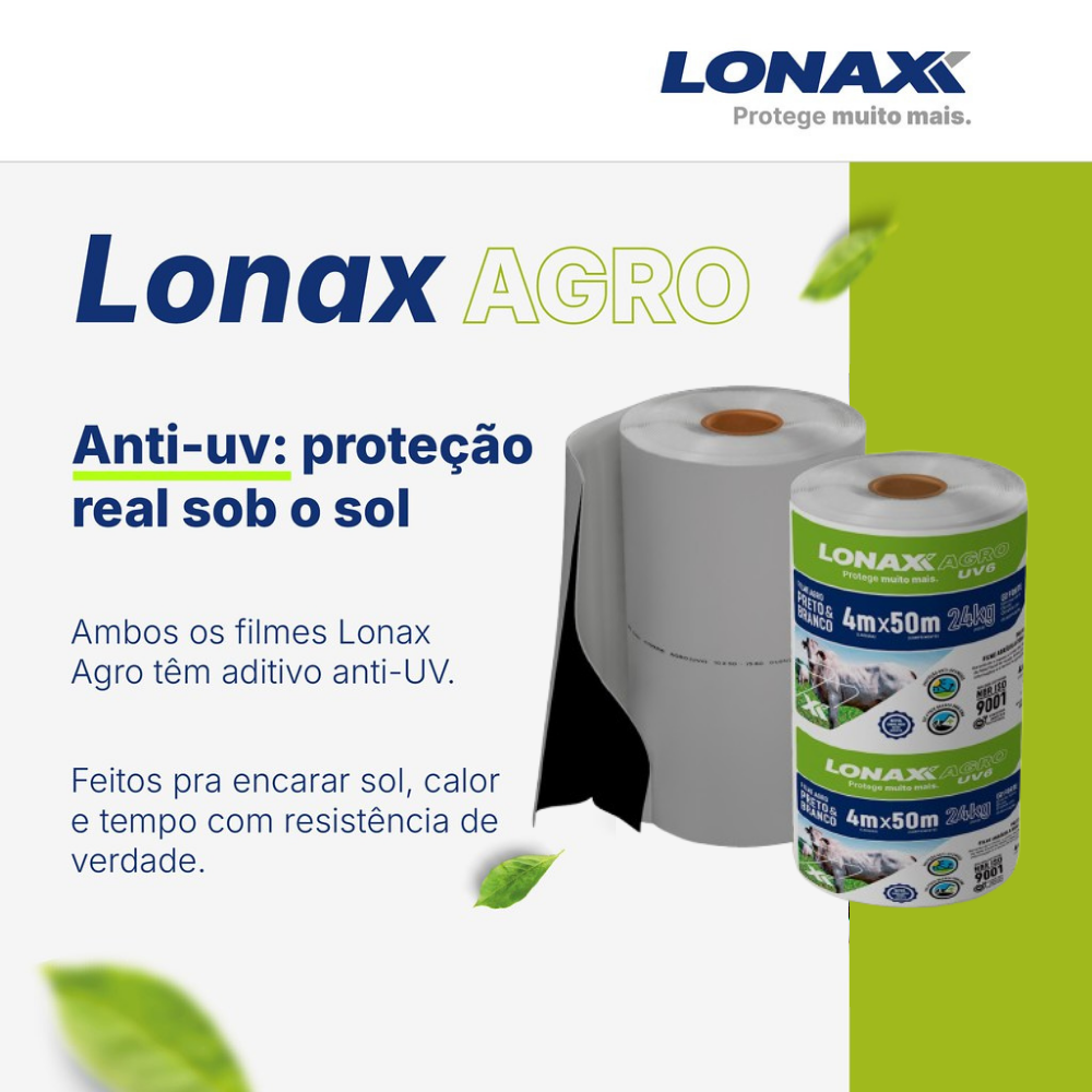 Lona Dupla Face para Silagem 4x50m Extra Forte Preta e Branca Lonax Agro 120 Micras Ant UV 24kg
