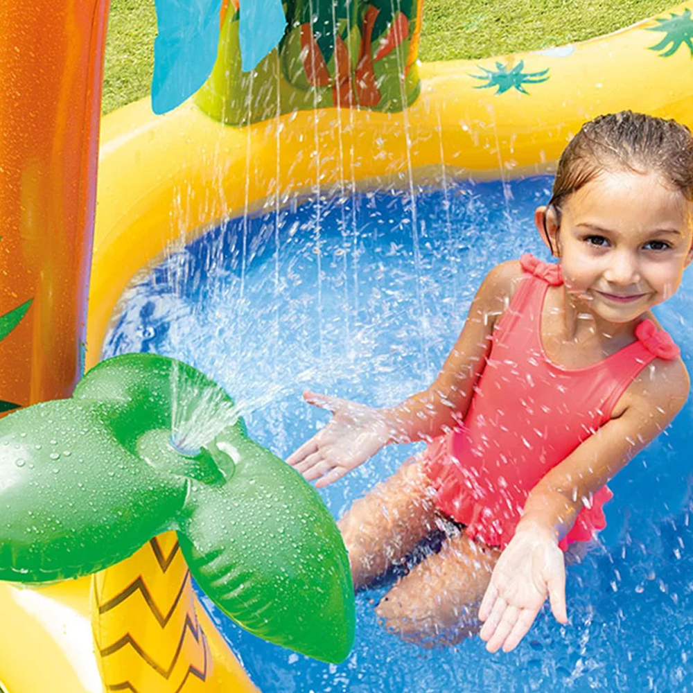 Kit Piscina Playground Dinossauro Intex 310 Litros com Bomba Manual e Forro de Proteção 3x2m